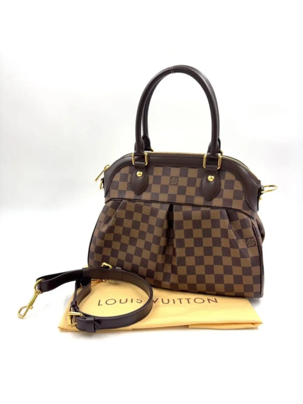 Louis Vuitton Trevi PM Damier Ebene Leather Brown Handbag Gold